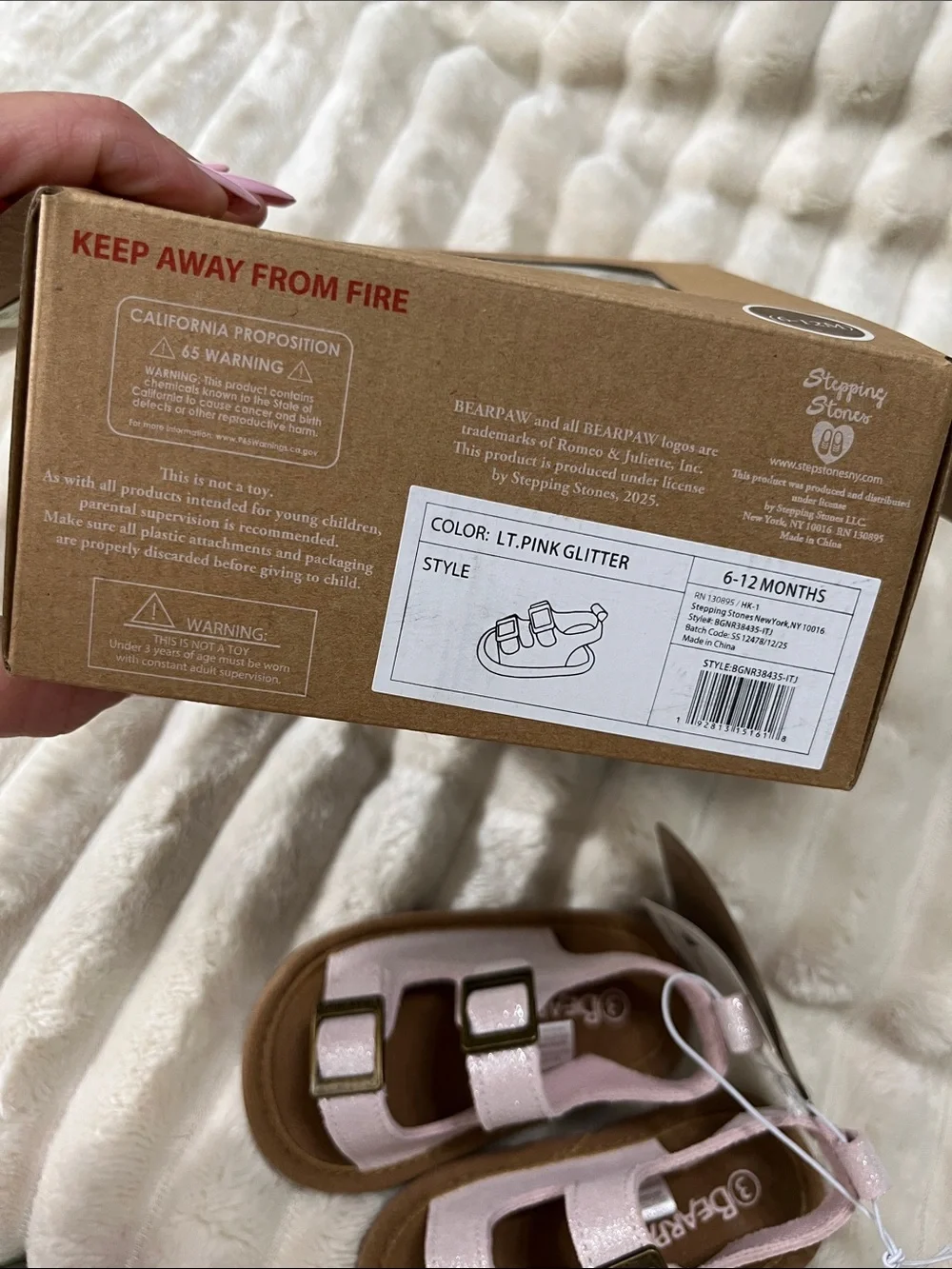 BearPaw Kids Light Pink Glitter Double-Buckle Sandals Baby Size 3 (6-12 months)